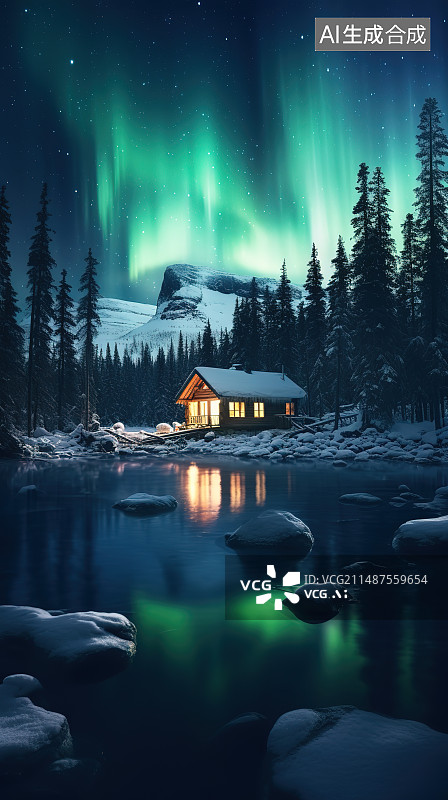 【AI数字艺术】夜幕下白雪皑皑的群山景色图片素材