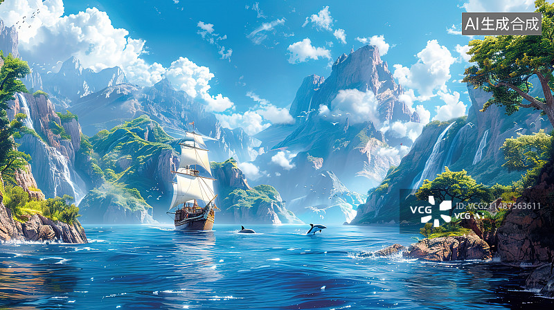 【AI数字艺术】美丽的日落在热带海洋与长尾船在南部图片素材