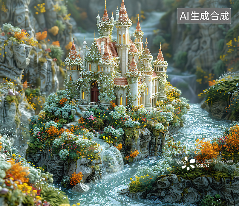 【AI数字艺术】寺庙里的鲜花图片素材