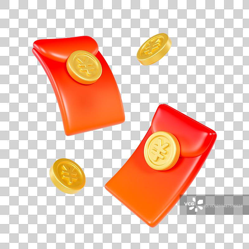 3D渲染的春节新年卡通红包金币电商促销购物元素图片素材