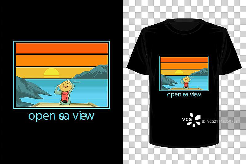 复古怀旧海景T恤设计图片素材