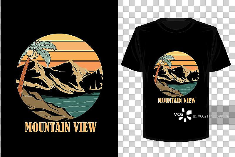 复古风山景T恤设计图片素材