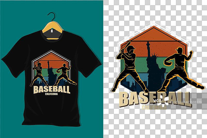 加利福尼亚复古棒球T恤设计图片素材