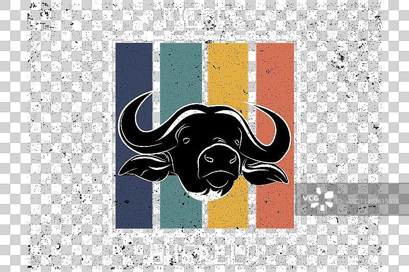 凶猛的水牛复古剪影设计景观图片素材