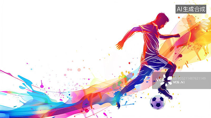 【AI数字艺术】彩色足球运动剪影扁平风插画图片素材