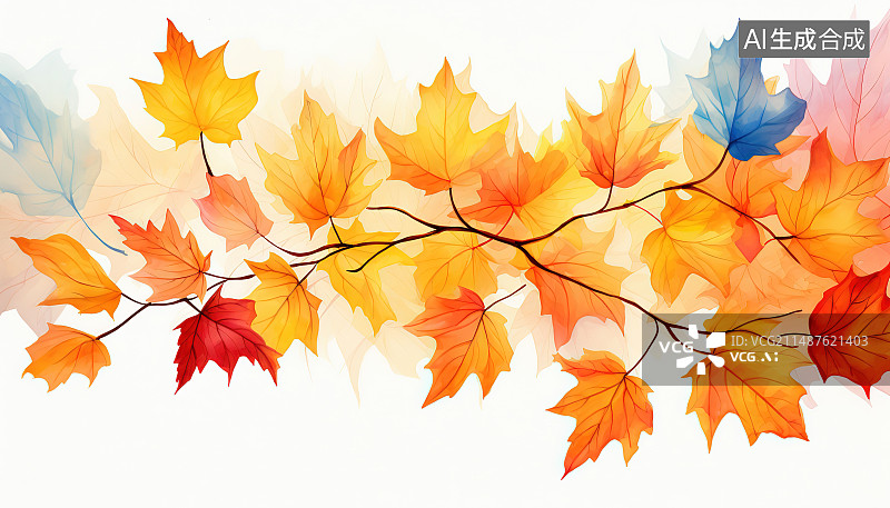 【AI数字艺术】秋天枫叶在树上的低角度视图图片素材
