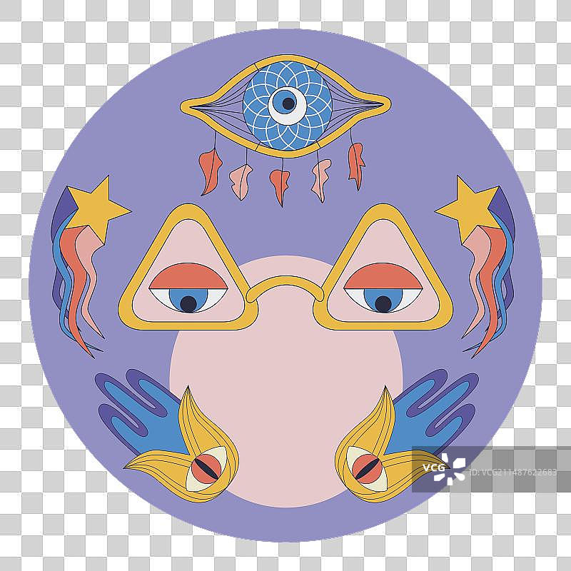 迷幻风格1970年代圆形盒瓶封面图片素材