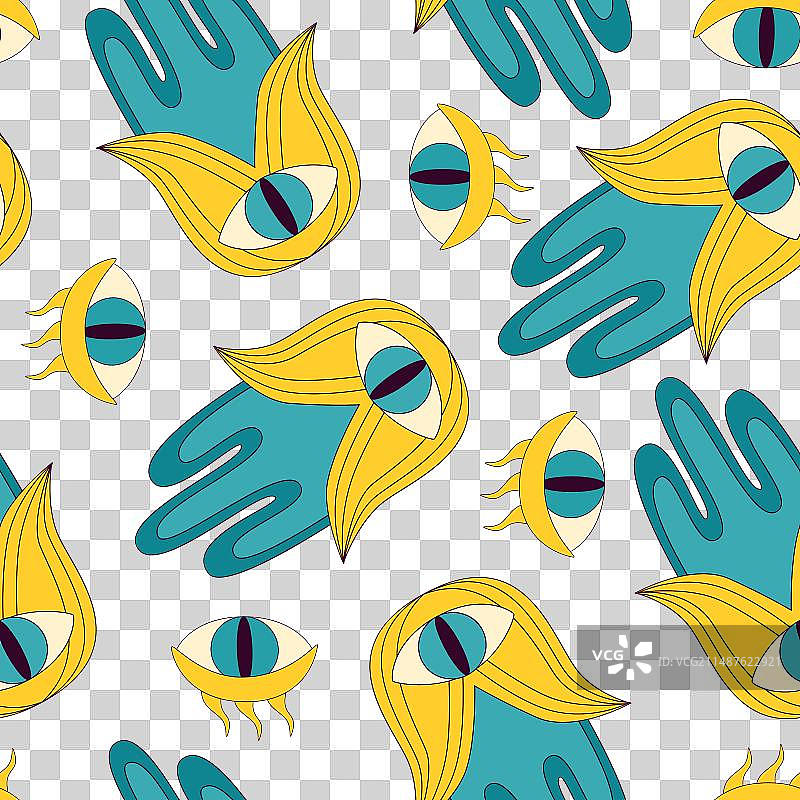 1970风格的神秘的hamsa无缝图案图片素材