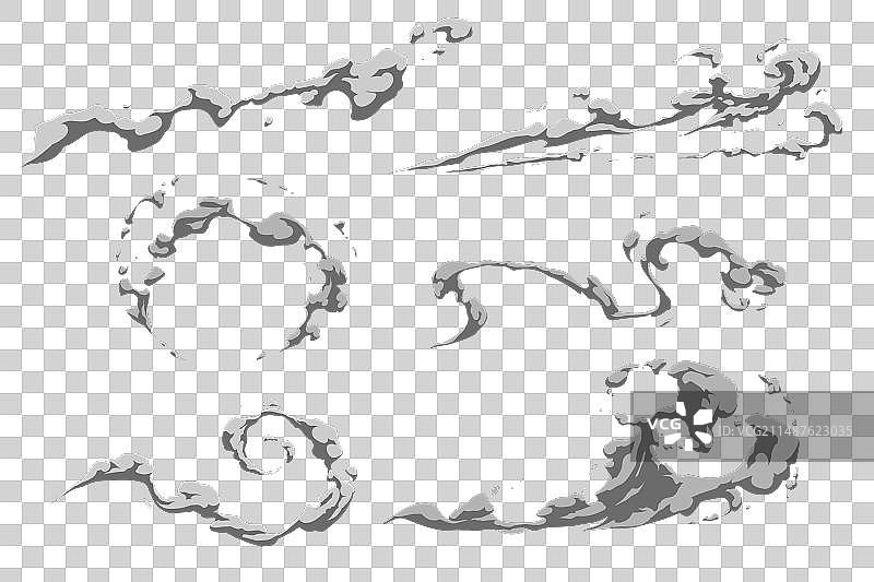 黑色背景上的白色卡通烟雾图片素材