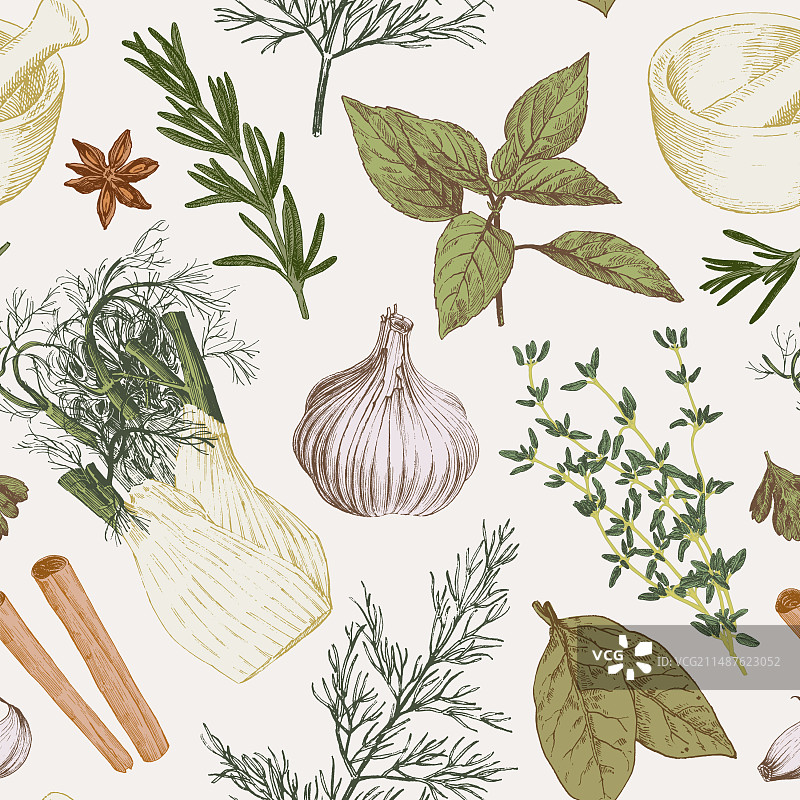 彩色香草与香料无缝图案图片素材