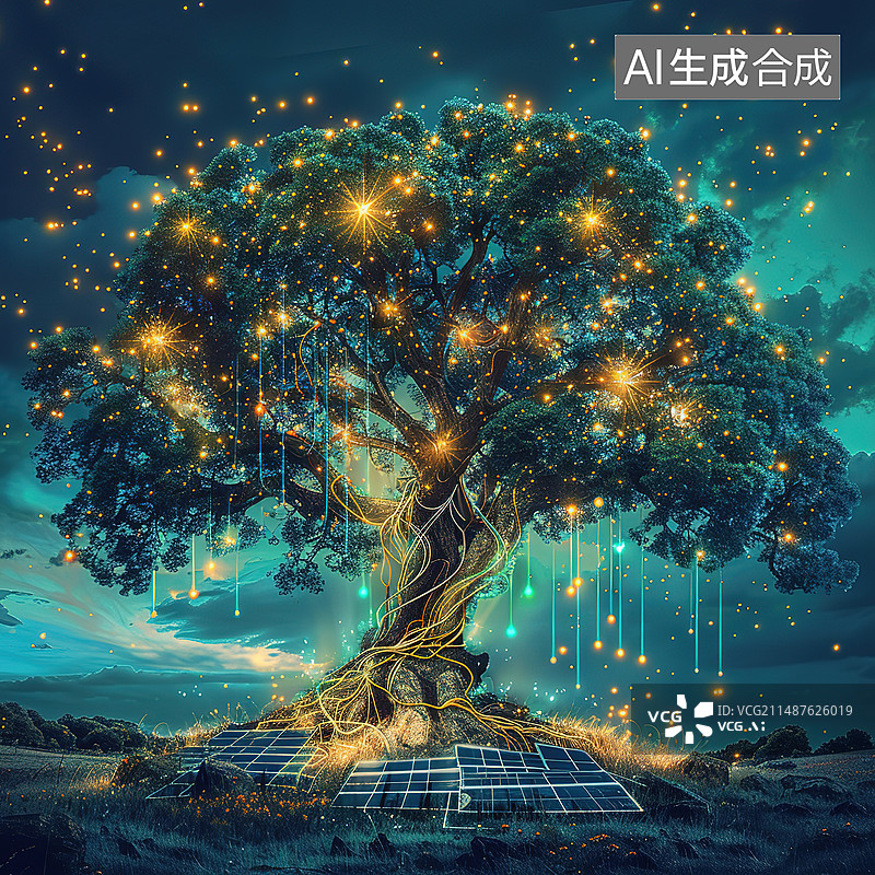 【AI数字艺术】烟花下的树图片素材