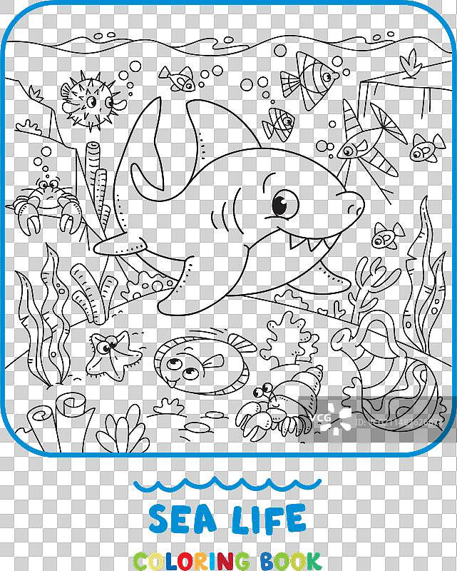 海洋主题鲨鱼儿童涂色书图片素材