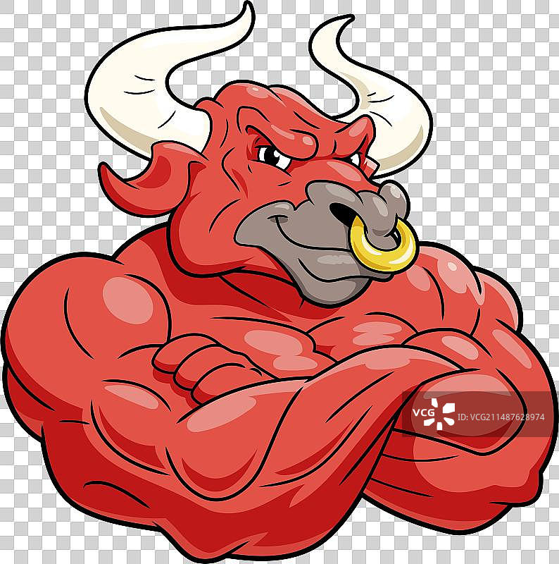 白色背景上微笑的健壮公牛图片素材