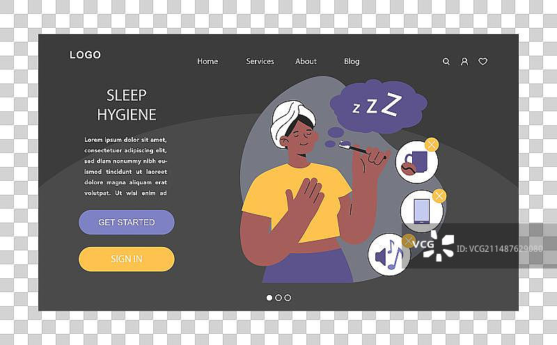 睡眠卫生深色或夜间模式网页图片素材