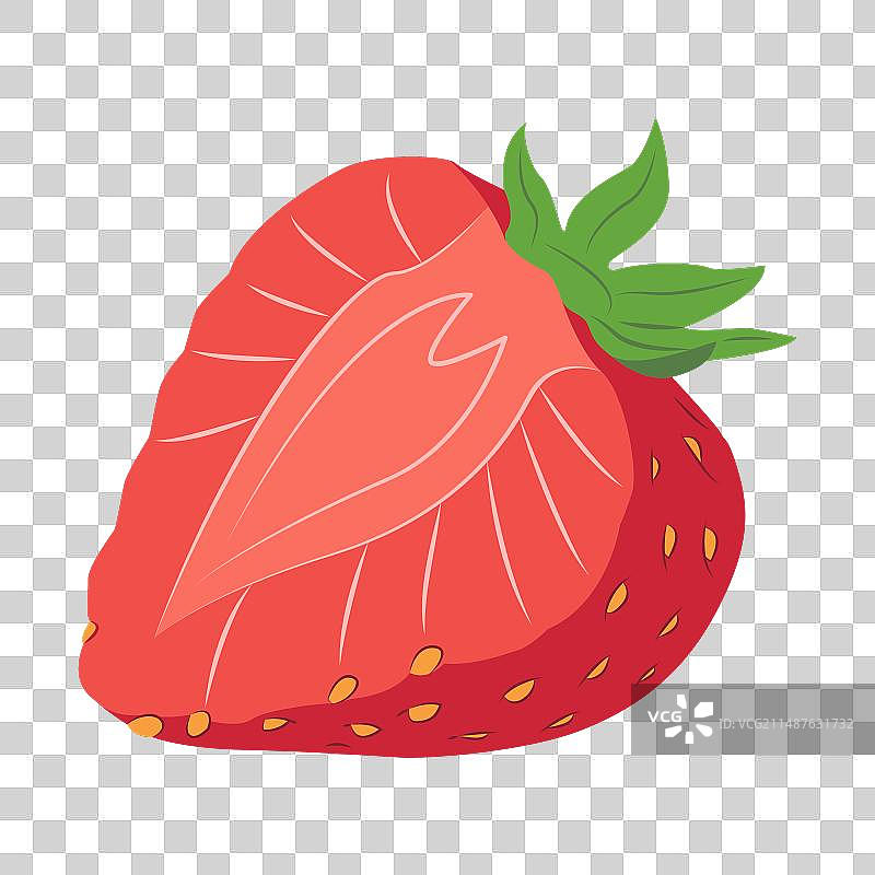 白色背景上切开的红色成熟草莓图片素材