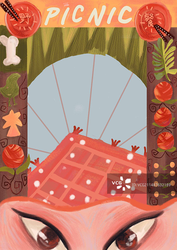 野餐露营节假日绘本卡通风背景图片素材