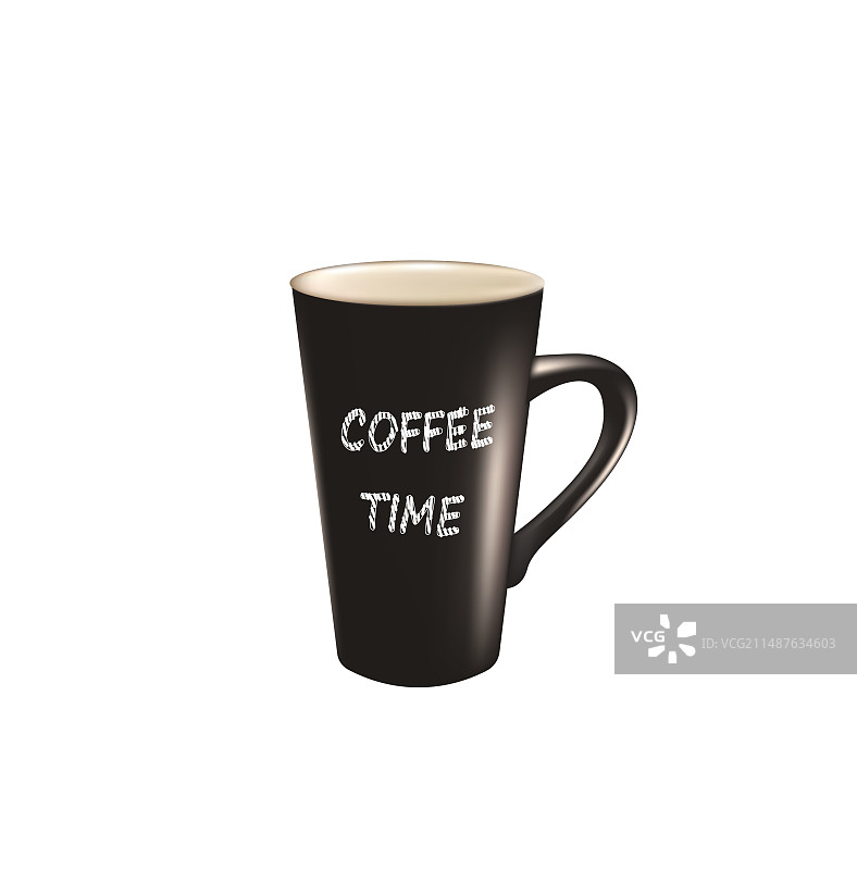 印有“咖啡时间”文字的黑咖啡杯图片素材