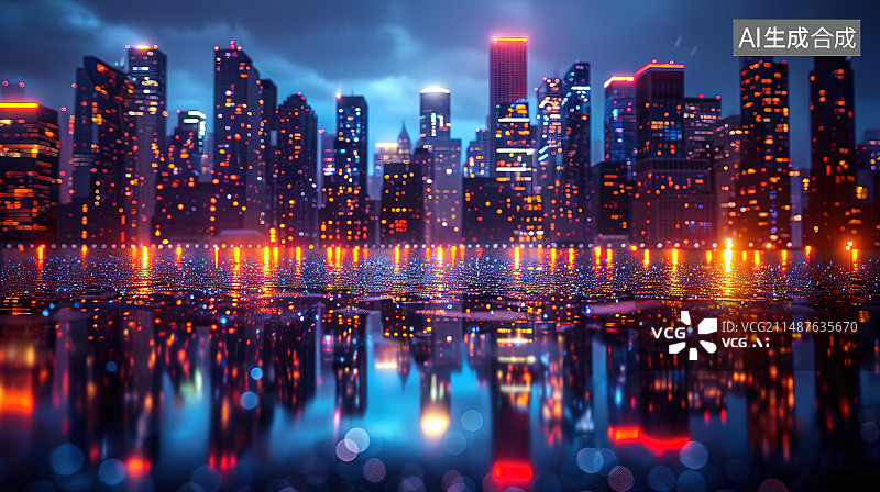 【AI数字艺术】城市风光夜景全景图片素材