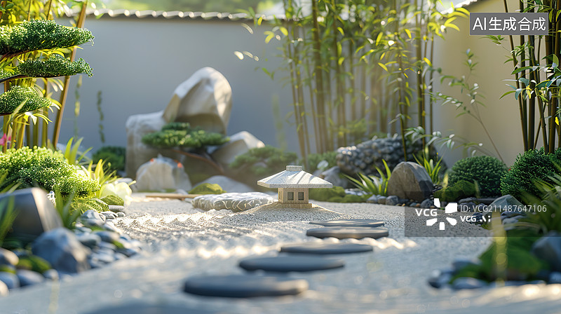 【AI数字艺术】日式庭院枯山水图片素材