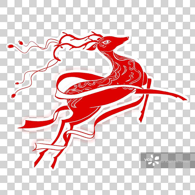 春节神鹿剪纸国潮风喜庆免抠素材图片素材