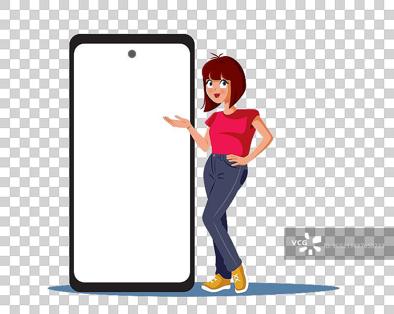女人展示超大尺寸的空白显示屏图片素材