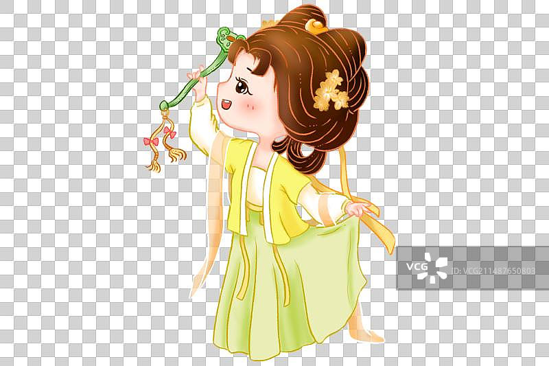节日手持如意女孩国潮风卡通可爱免抠元素图片素材