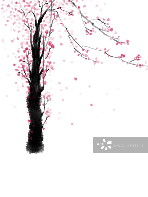 唯美春天樱花水墨插画图片素材
