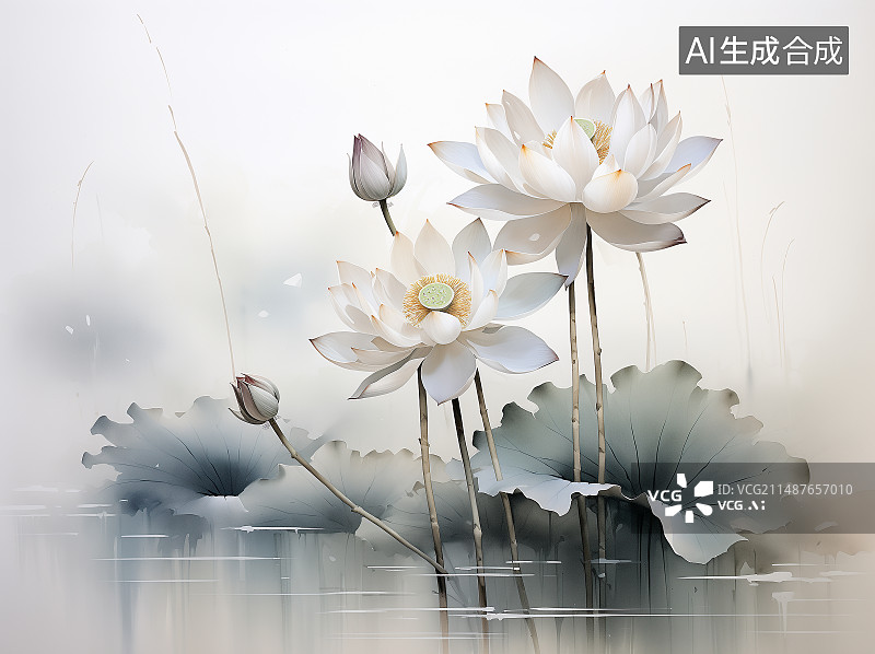 【AI数字艺术】荷花图片素材