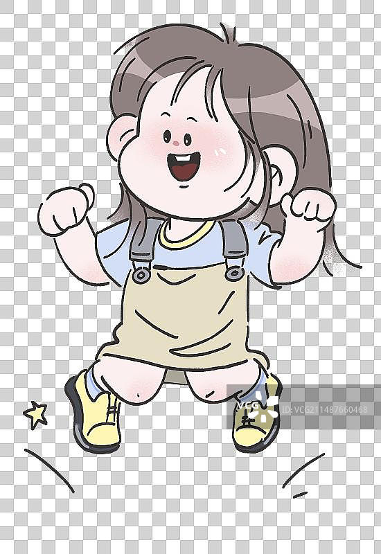 可爱跳跃小女孩插画元素图片素材