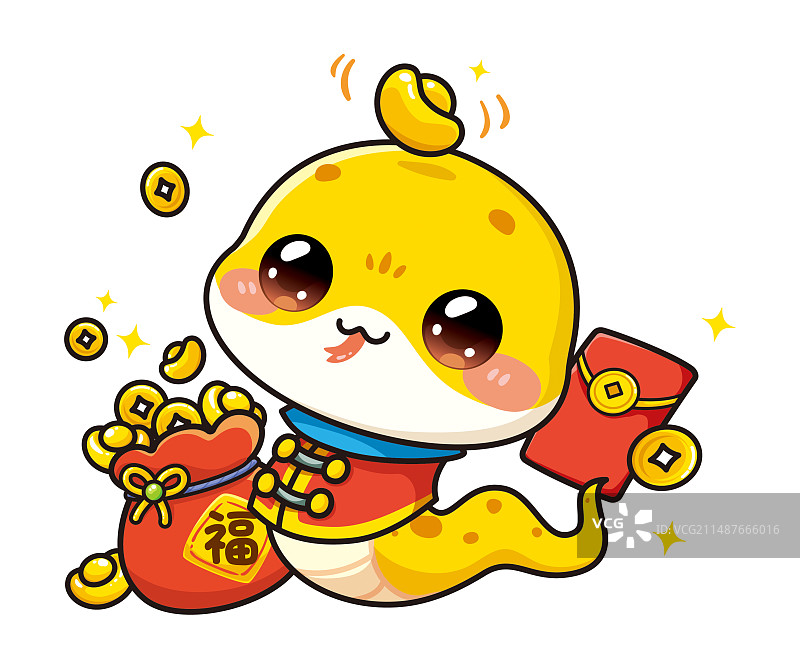 蛇年Q版可爱小蛇之招财进宝聚宝盆福袋大红包图片素材