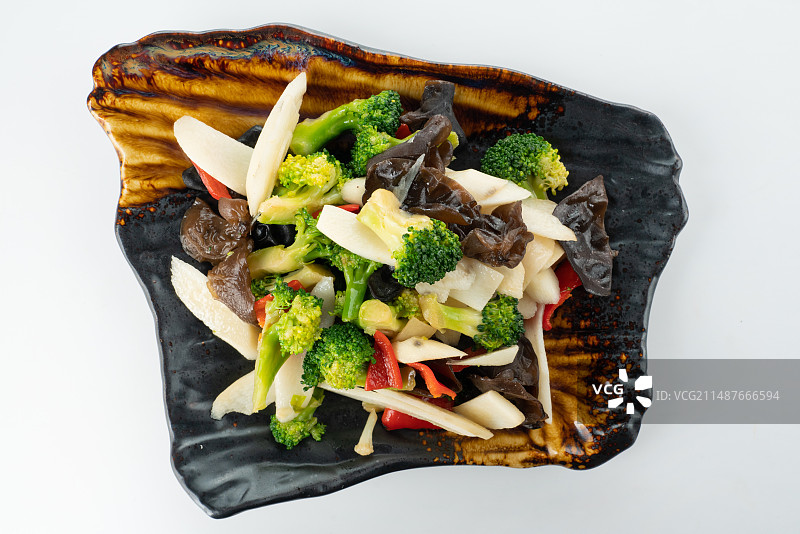 木耳山药炒西蓝花图片素材