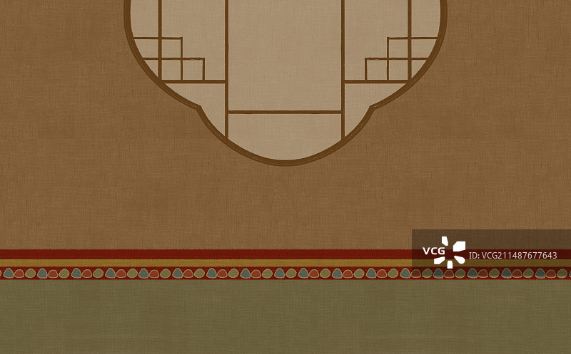 古风新中式场景插画，窗户与墙棕色褐色纹理插画背景。图片素材
