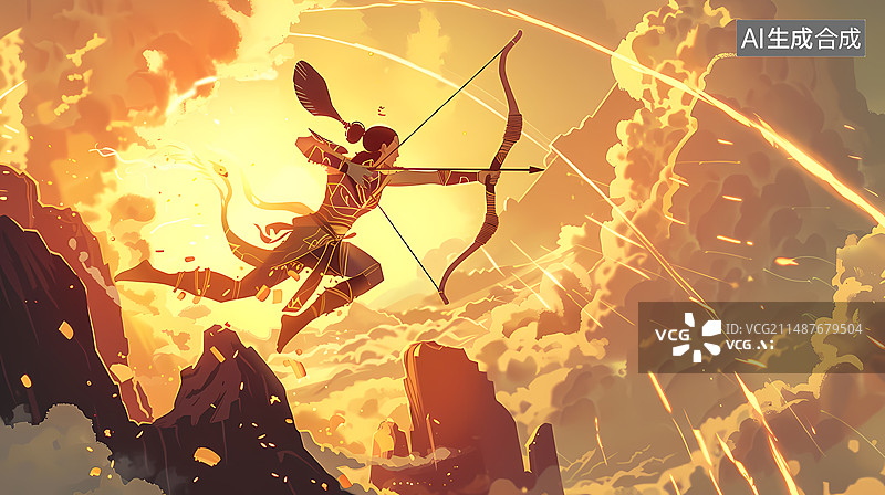 【AI数字艺术】后羿射日插画图片素材