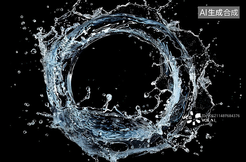 【AI数字艺术】黑色背景下溅水的特写镜头图片素材