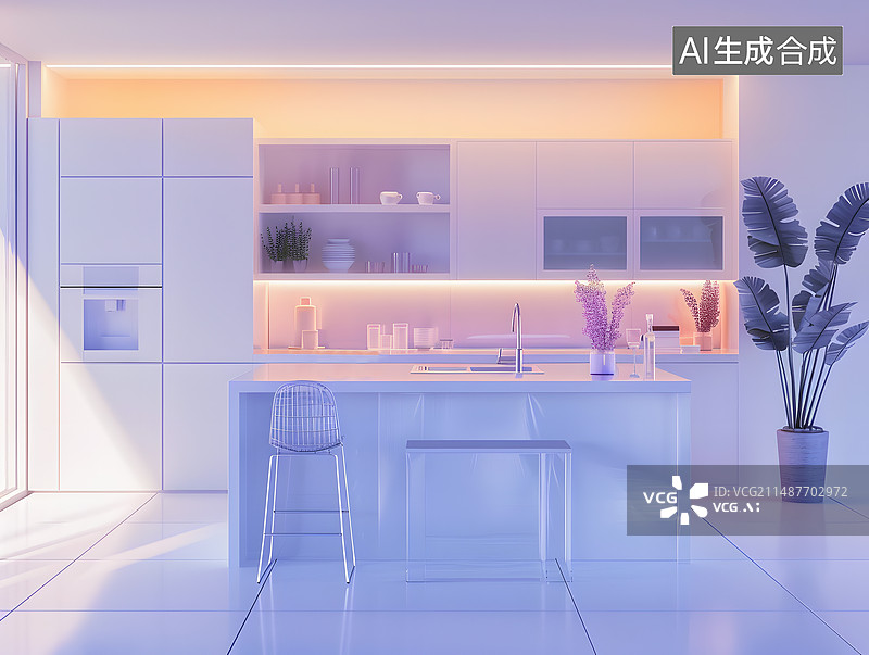 【AI数字艺术】现代智能科技感厨房图片素材