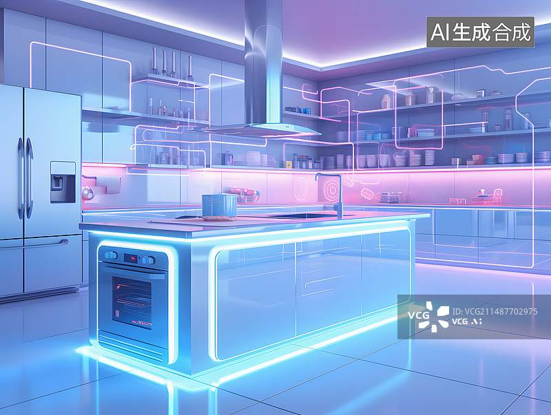 【AI数字艺术】现代智能科技感厨房图片素材