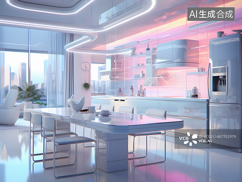 【AI数字艺术】现代智能科技感厨房图片素材
