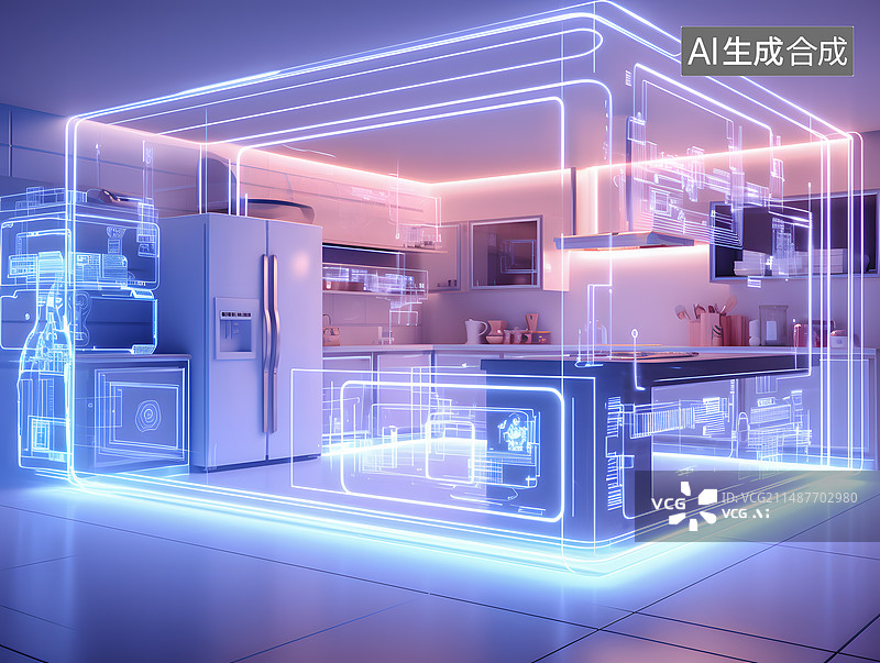 【AI数字艺术】现代智能科技感厨房图片素材