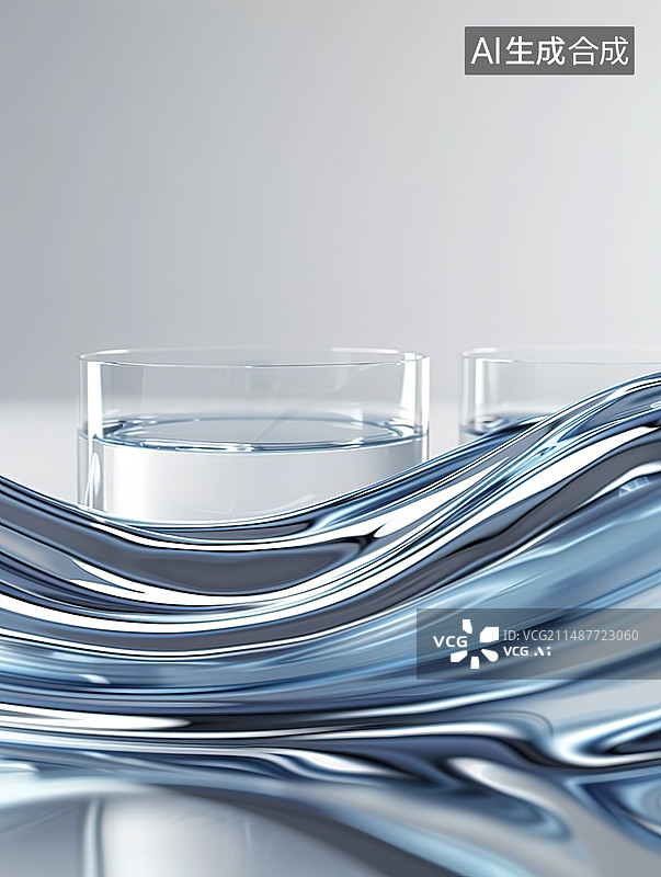 【AI数字艺术】白色背景下饮用玻璃中的水的特写镜头图片素材