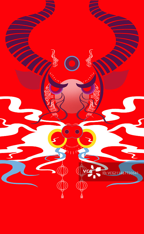 扁平风牛头——牛气冲天图片素材