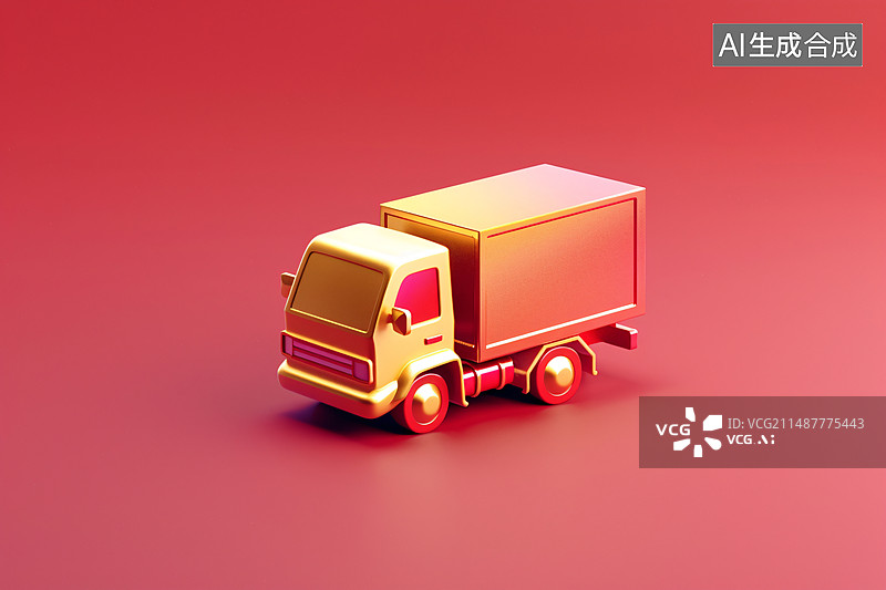 【AI数字艺术】卡通货运卡车模型3D渲染，货物运输物流快递概念插图图片素材