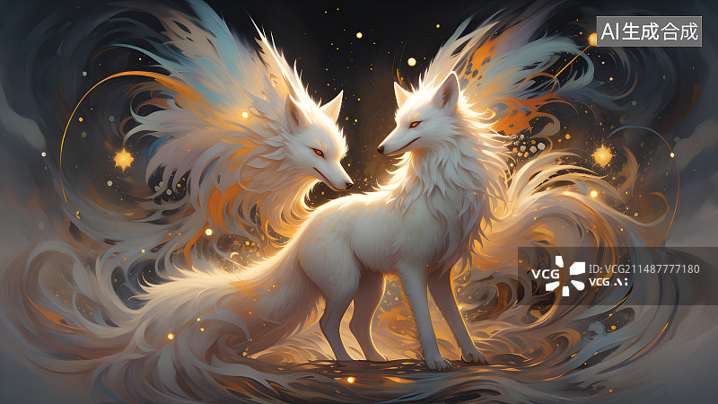 【AI数字艺术】中国神话传说，神兽白狐狐仙图片素材