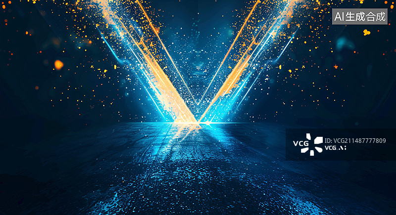 【AI数字艺术】蓝色科技抽象几何线条背景图，数字网络空间背景图片素材