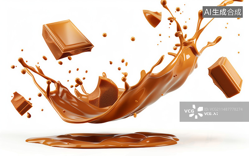 【AI数字艺术】飞溅的咖啡和巧克力块图片素材