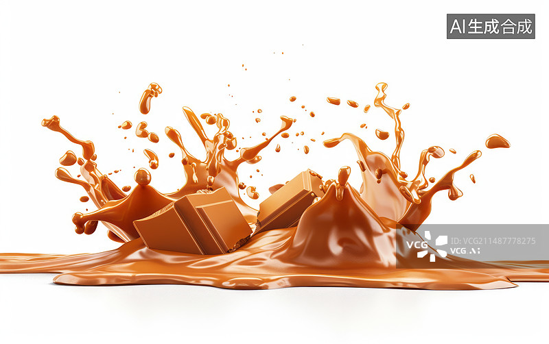 【AI数字艺术】飞溅的咖啡和巧克力块图片素材