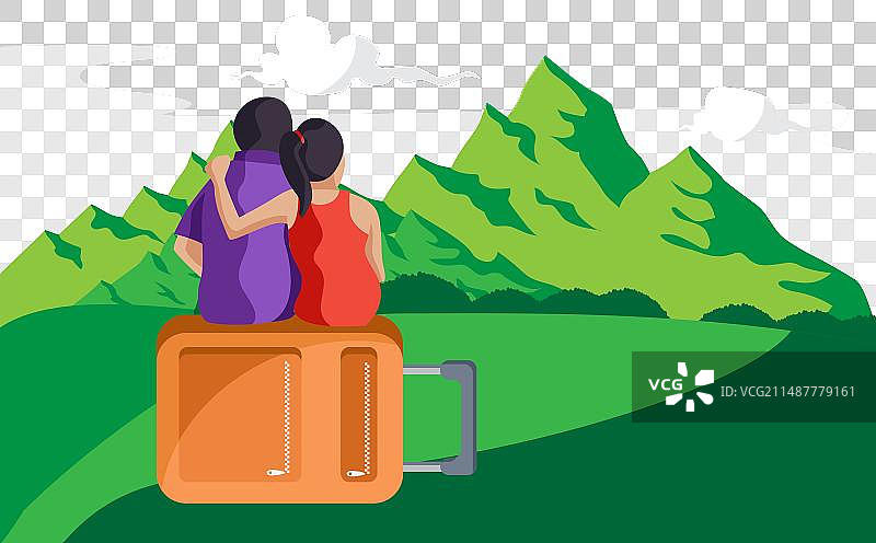 坐在行李上的旅行情侣图片素材