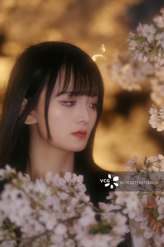 樱花丛中的女孩图片素材