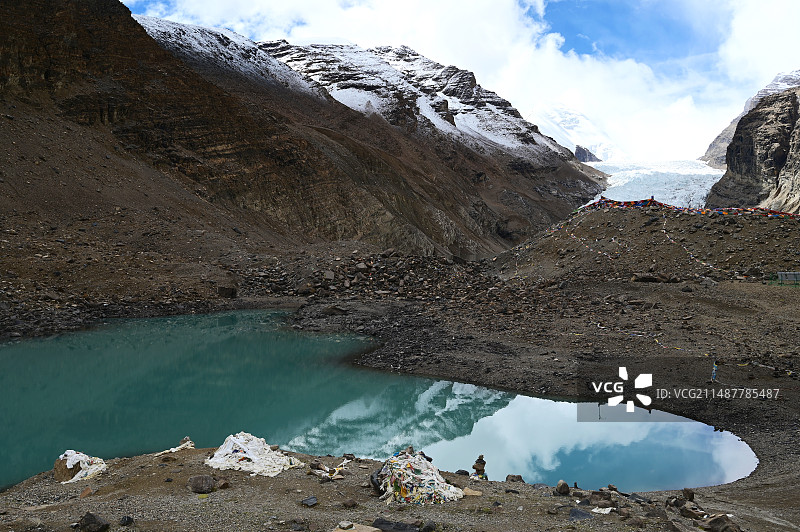 西藏日喀则岗巴县曲登尼玛冰川和冰湖图片素材