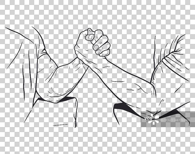 两个男人手绘掰手腕线条艺术图片素材