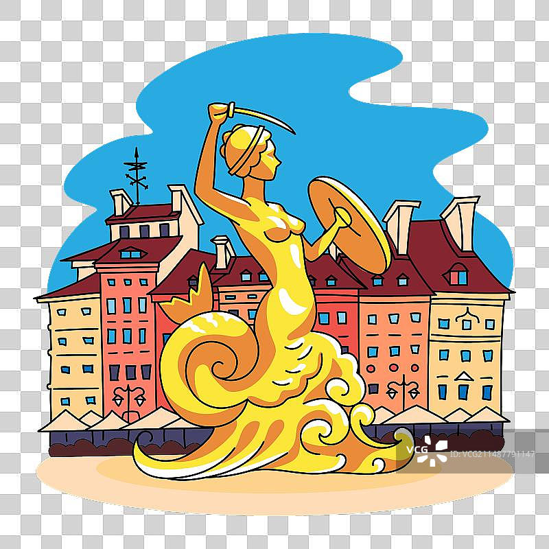 华沙市场广场的美人鱼雕像，波兰图片素材